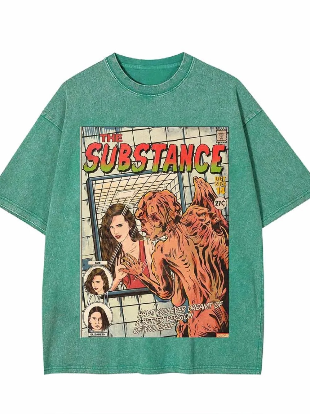 Graphic Tee "The Substance" Green Comic Print